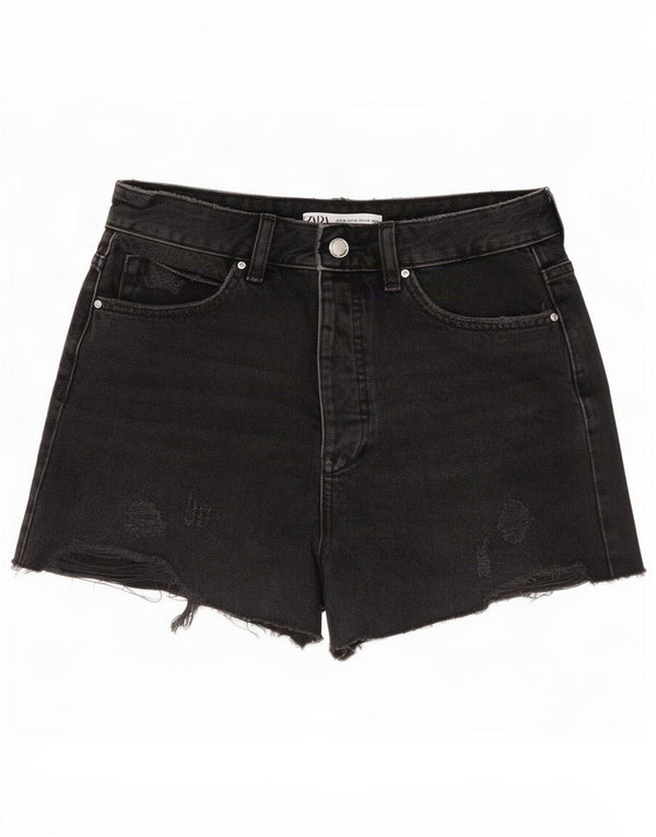 Zara Γυναικείο ψηλόμεσο τζιν σορτς EU 38 Small W28 μαύρο βαμβακερό