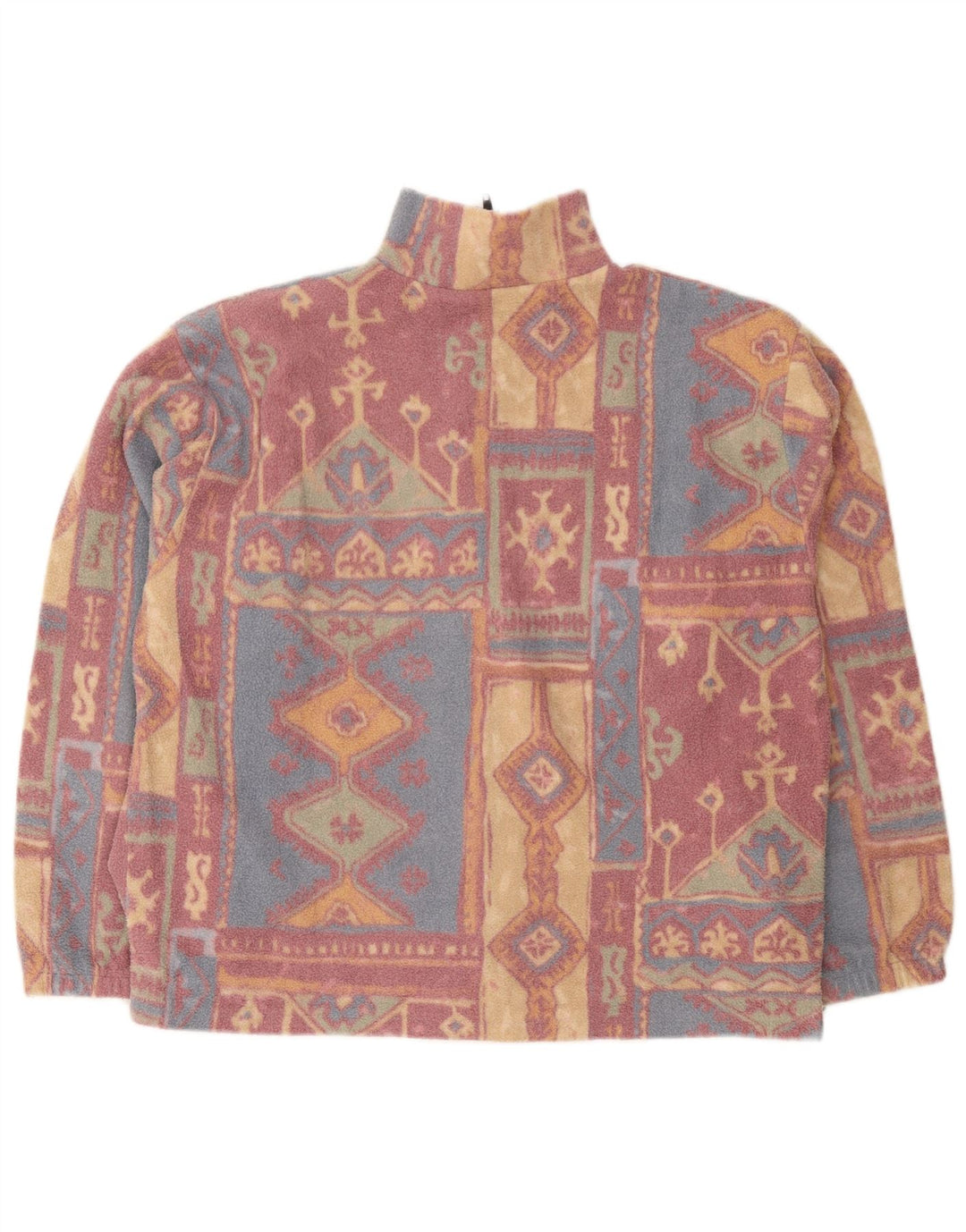 Vintage γυναικείο φλις μπουφάν UK 16 μεγάλο πολύχρωμο γεωμετρικό πολυεστέρα