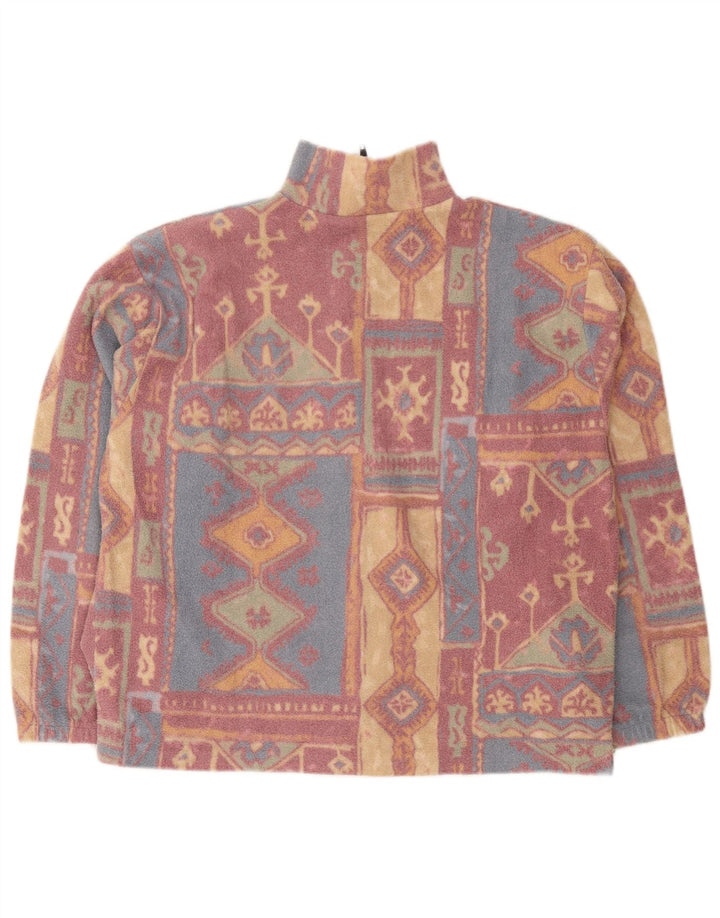 Vintage γυναικείο φλις μπουφάν UK 16 μεγάλο πολύχρωμο γεωμετρικό πολυεστέρα