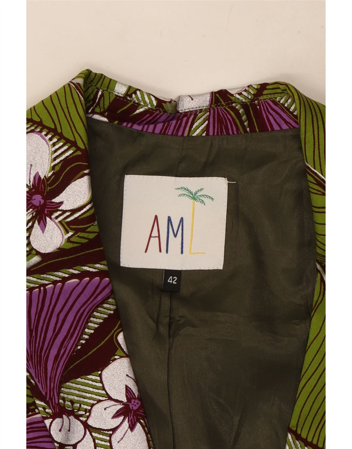 Vintage Γυναικείο Μπουφάν 1 Κουμπί Blazer IT 42 Μεσαίο πράσινο φλοράλ βαμβακερό