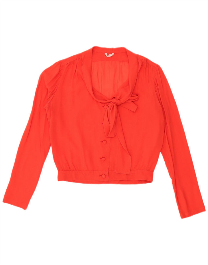 VINTAGE Γυναικεία Μπροστινή Γραβάτα See Through Shirt Μπλούζα UK 16 Large Red