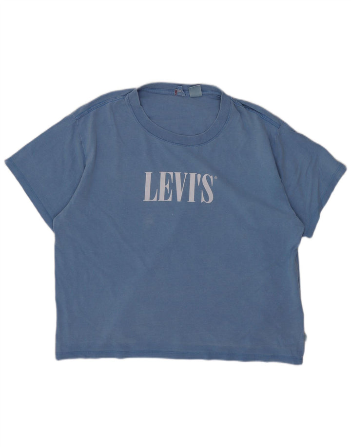 Γυναικείο γραφικό μπλουζάκι Levi's Crop Top UK 14 μεσαίο μπλε βαμβακερό