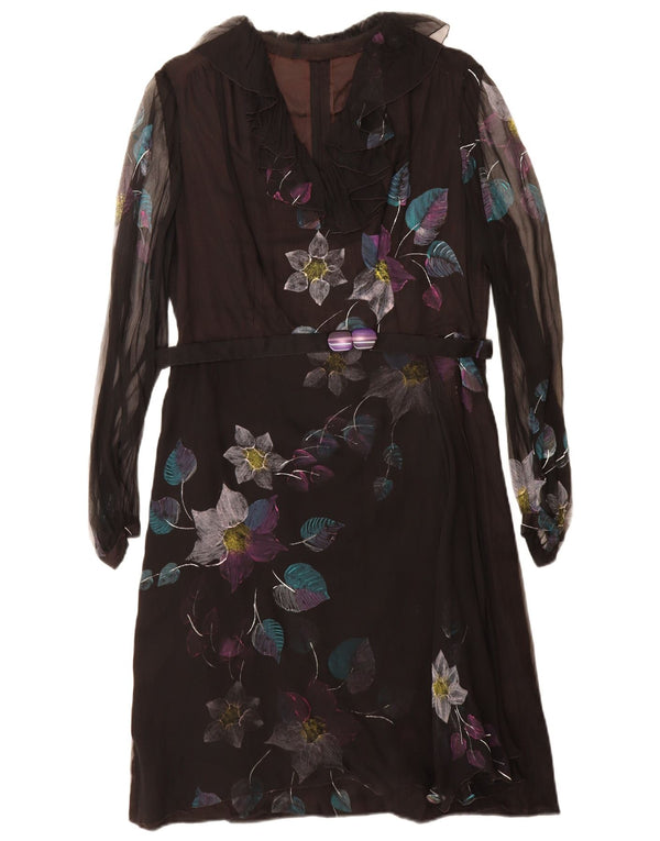 Vintage γυναικείο μακρυμάνικο φόρεμα UK 12 Medium Black Floral