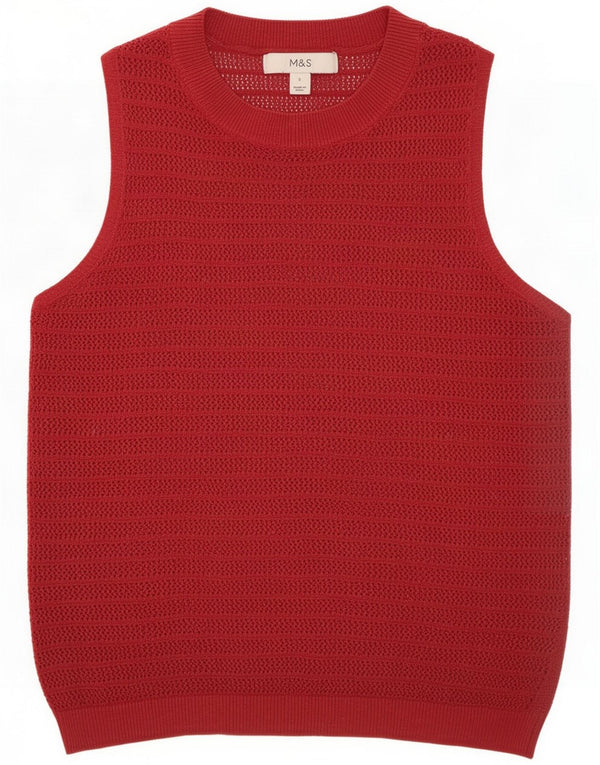 Marks & Spencer Womens Vest Tank Top UK 10 Small Burgundy Striped