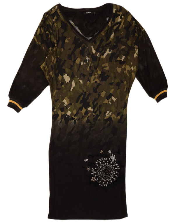 Desigual γυναικείο φόρεμα 3/4 με μανίκια UK 10 Small Green Camouflage