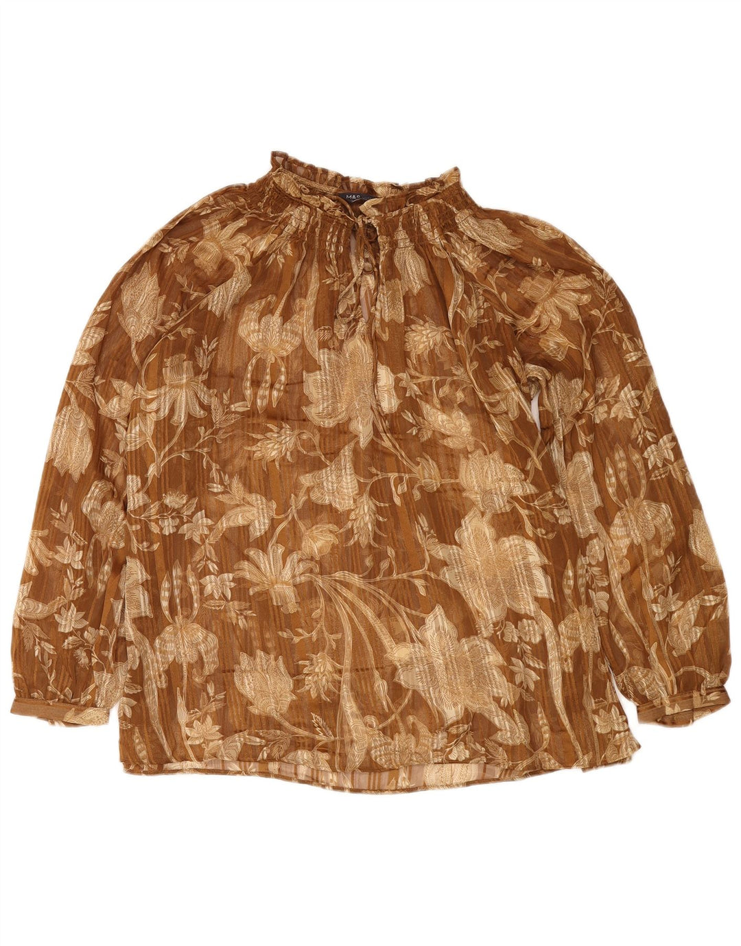 MARKS & SPENCER Womens Oversized Blouse Top UK 14 Large Brown Floral