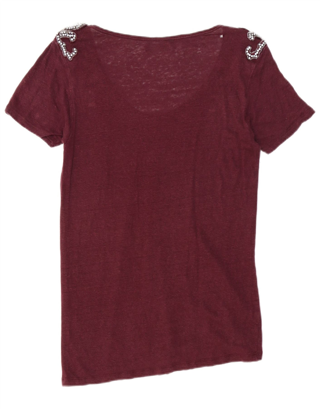 Zara Γυναικείο T-Shirt Top UK 14 Medium Burgundy