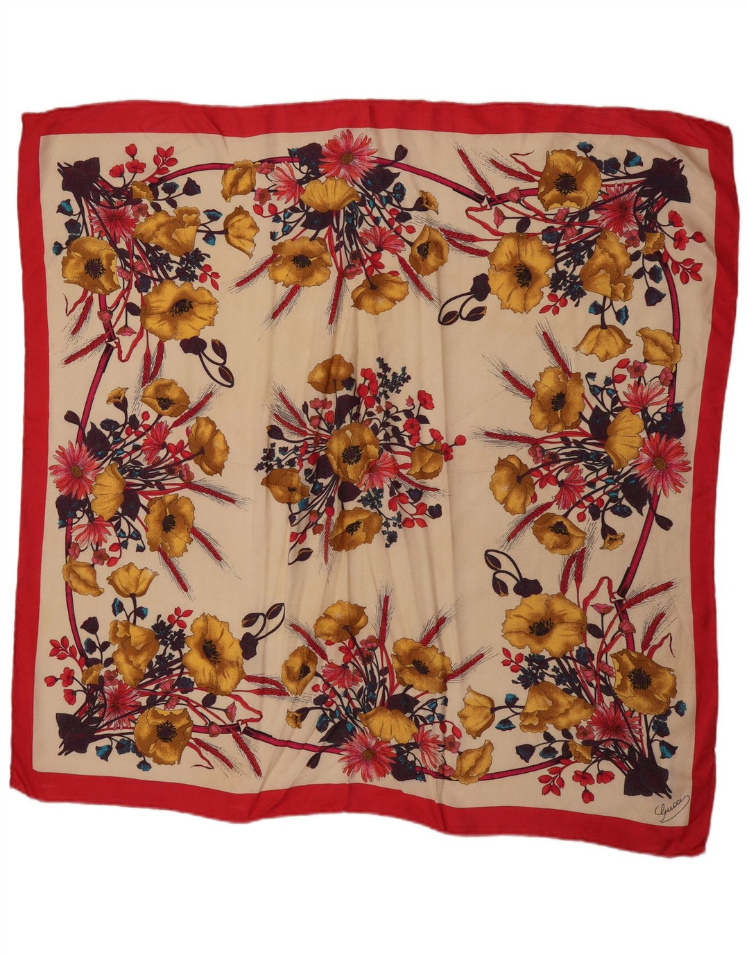 Γυναικείο γραφικό τετράγωνο φουλάρι Gucci Μονόχρωμο Σχεδιαστής Floral