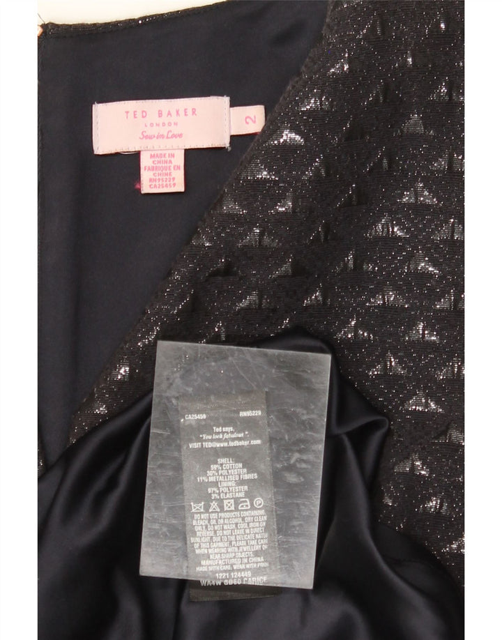 TED BAKER Womens A-Line Dress Size 2 Small Black Geometric Cotton
