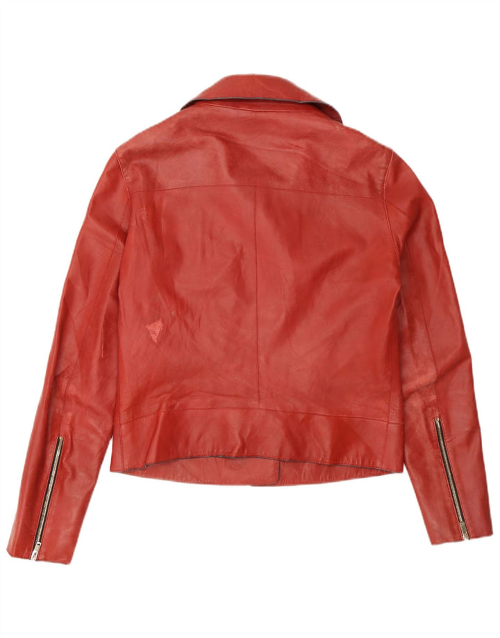 Massimo Dutti Ανδρικό Δερμάτινο Biker Jacket UK 36 Small Red Leather