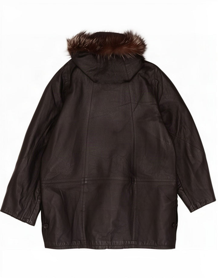 Vintage Γυναικεία κουκούλα Oversized Δερμάτινο Παλτό IT 42 Medium Black