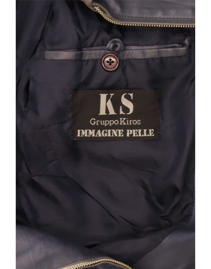 Kiros Ανδρικό Δερμάτινο Μπουφάν IT 52 XL Navy Blue