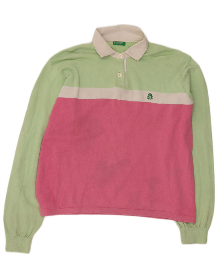 BENETTON Γυναικείο πουκάμισο πόλο UK 16 Large Green Colourblock Βαμβακερό
