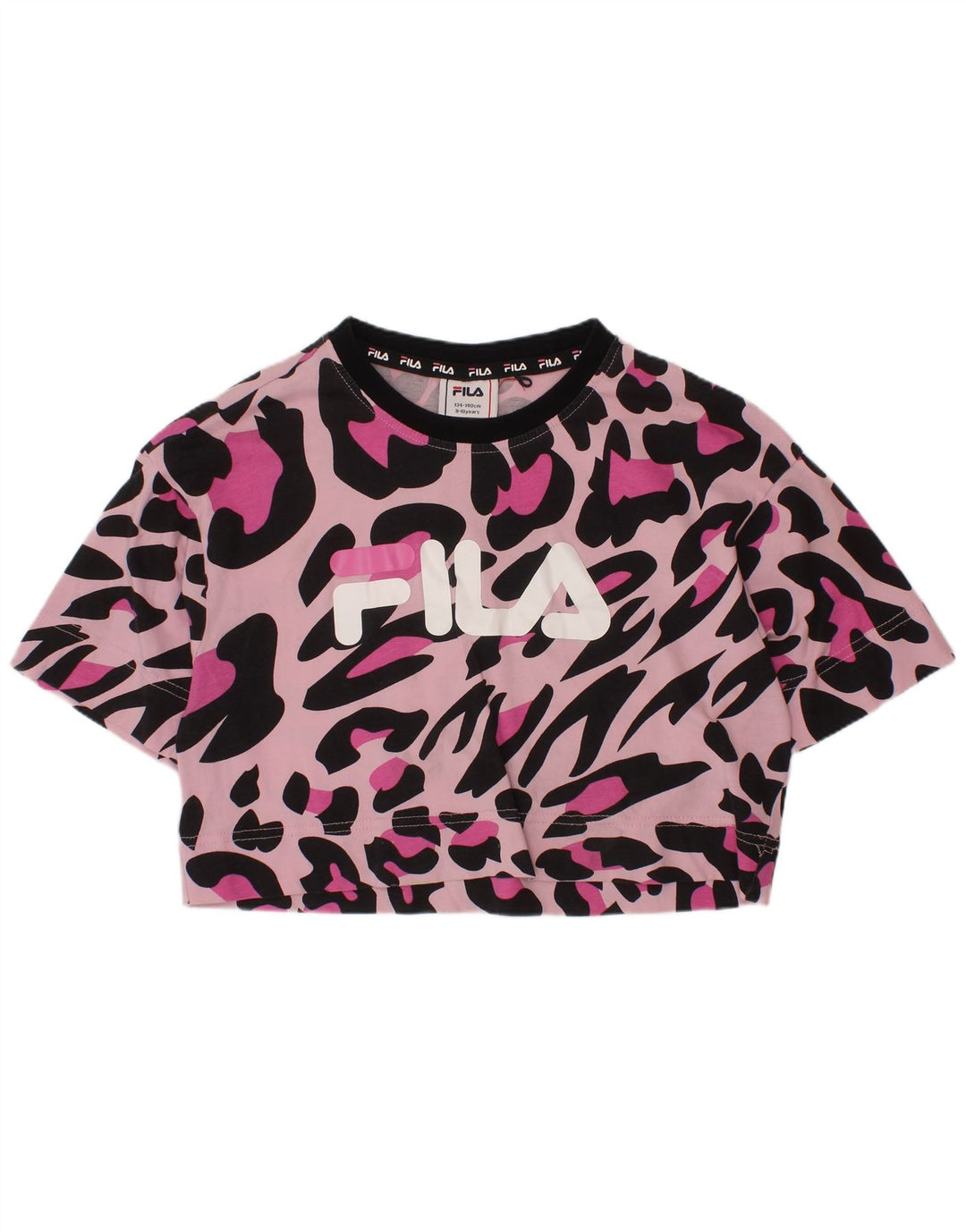 FILA Girls Crop Graphic T-Shirt Top 9-10 Years Pink Animal Print βαμβακερό