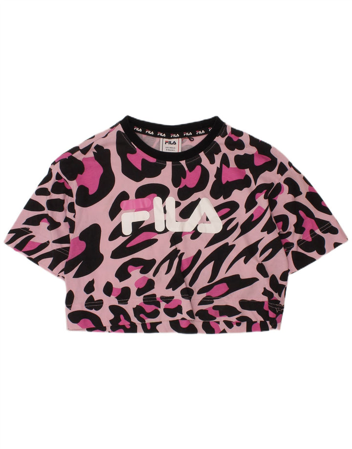 FILA Girls Crop Graphic T-Shirt Top 9-10 Years Pink Animal Print βαμβακερό