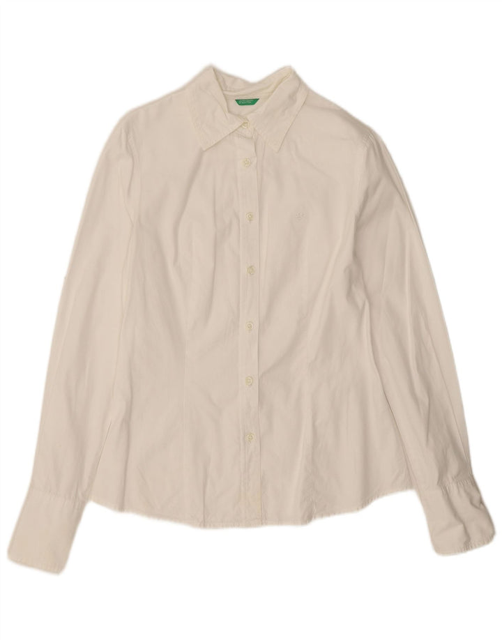 Γυναικείο πουκάμισο Benetton UK 10 Small λευκό βαμβακερό