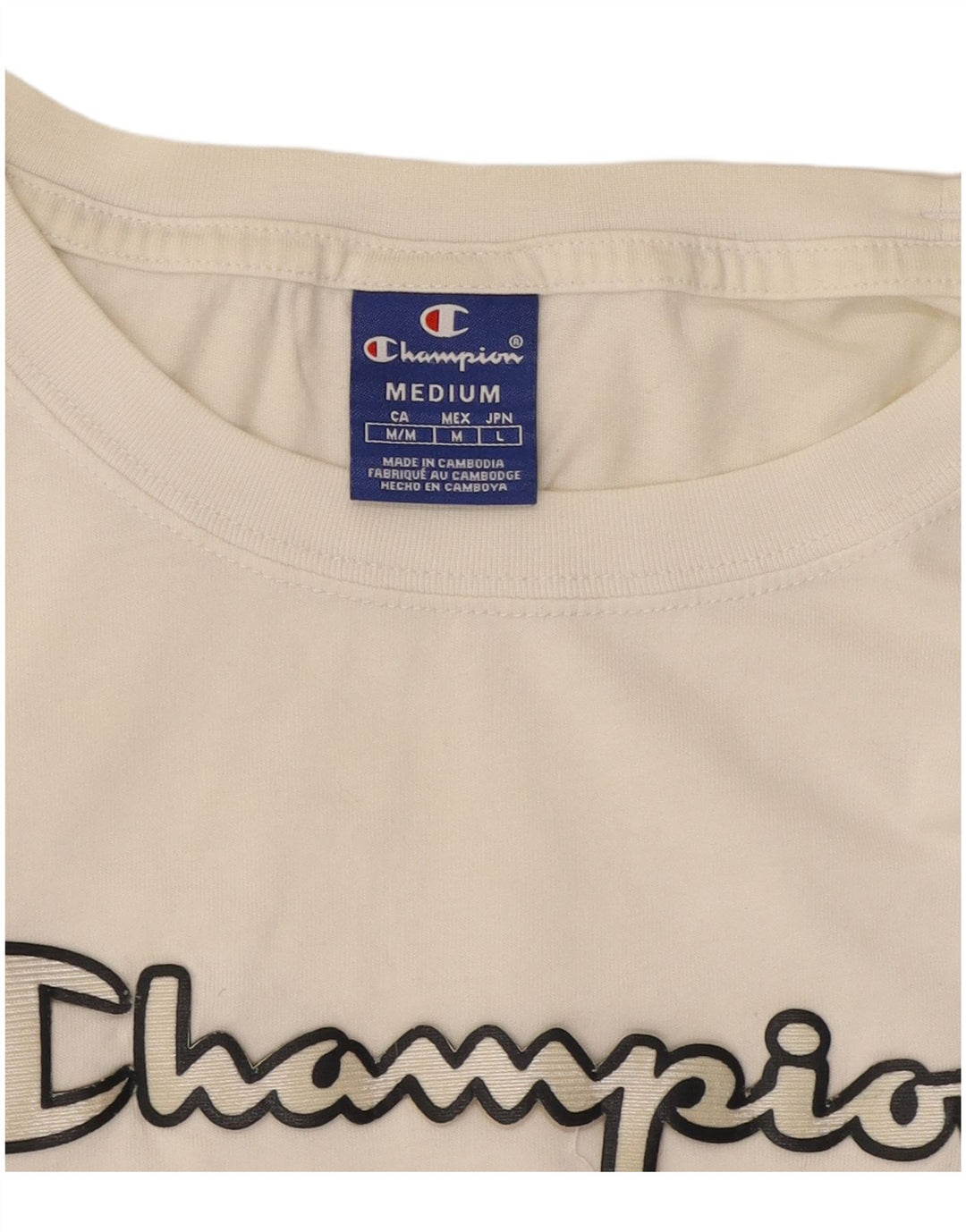 Champion Womens Crop Graphic T-Shirt Top UK 14 Medium White