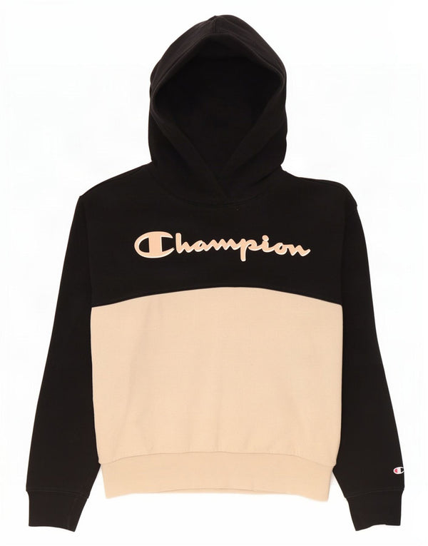 Champion Womens Graphic Hoodie Jumper UK 10 Small Black Colourblock