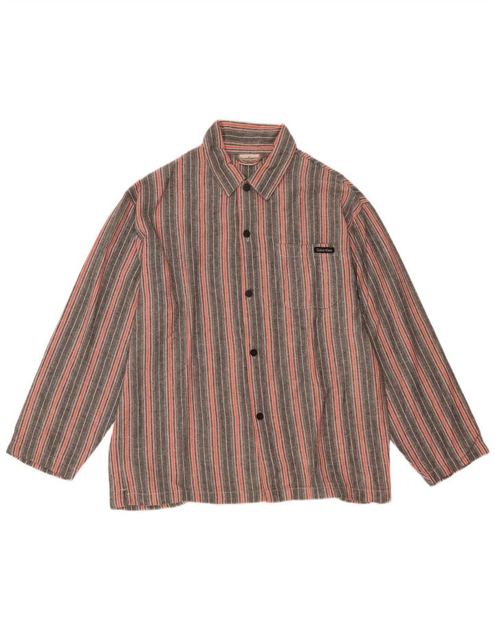 CALVIN KLEIN Ανδρικό πουκάμισο Loose Fit Μικρό γκρι βαμβακερό ριγέ