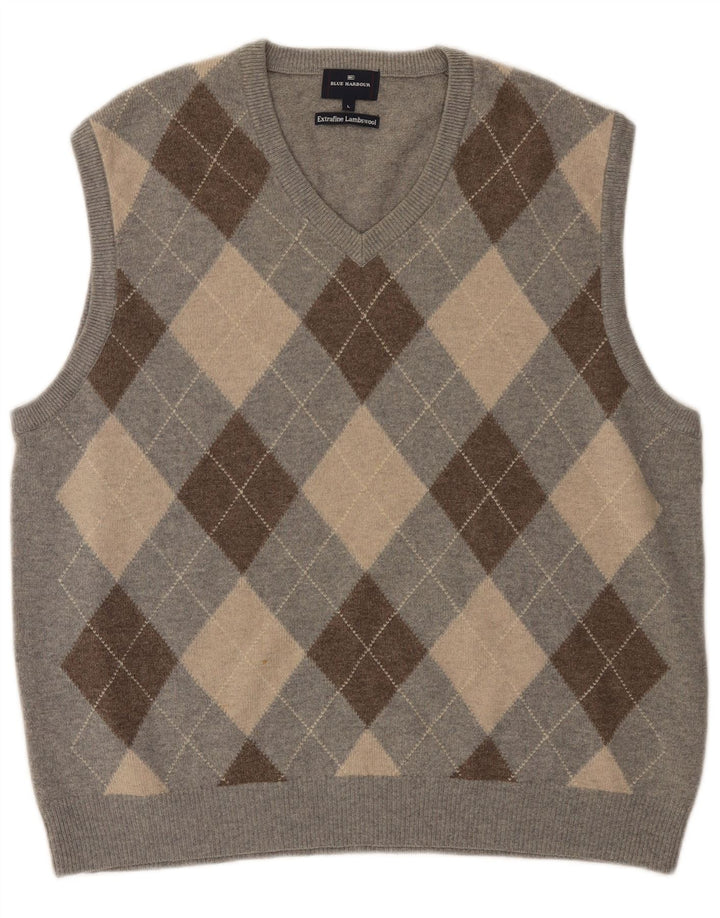 Μπλε Harbor Ανδρικό γιλέκο Tank Top Large Grey Argyle/Diamond Lambswool