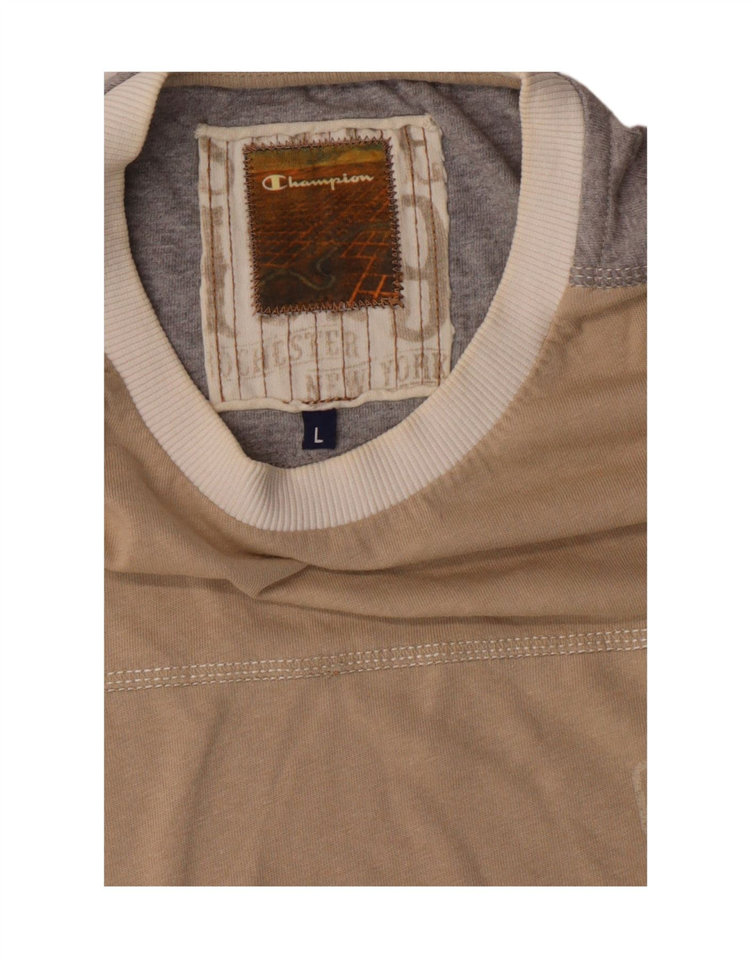 Ανδρικό γραφικό T-Shirt Champion Top Large Beige Colourblock