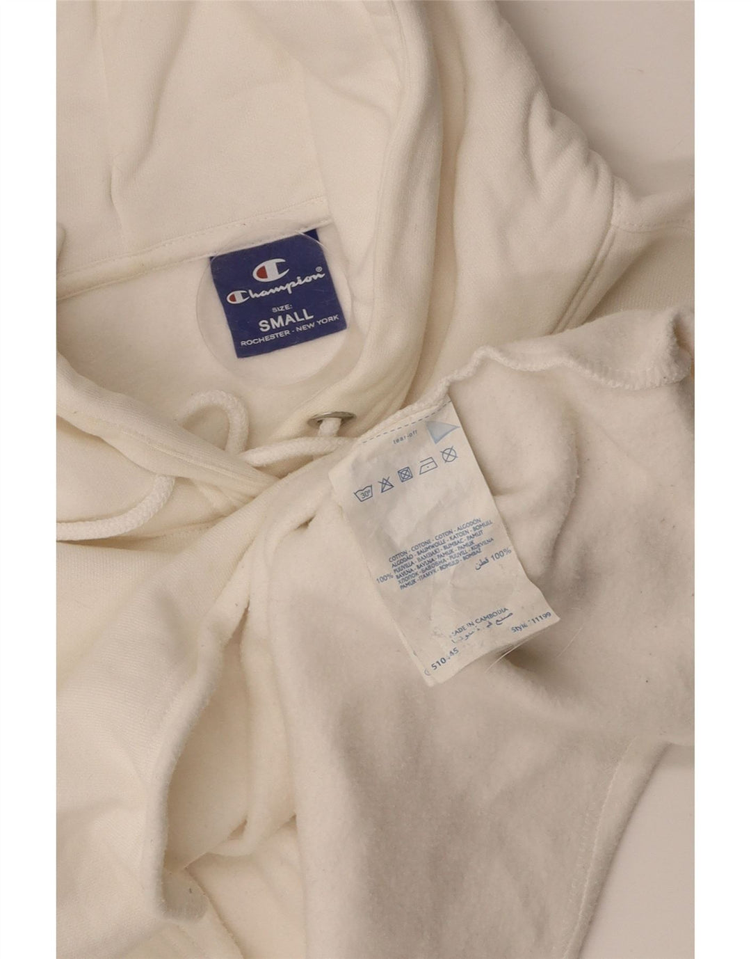 CHAMPION Womens Crop Hoodie Jumper UK 10 Small Off White Βαμβακερό