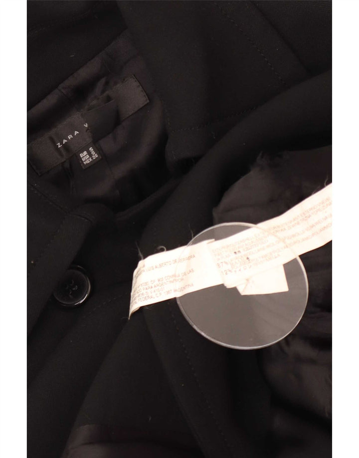 Zara Γυναικείο παλτό με διπλό στήθος UK 10 Small Black Wool