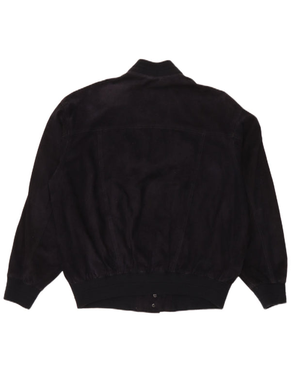 Vintage Ανδρικό Suede Bomber Jacket IT 50 Large Navy Blue Leather