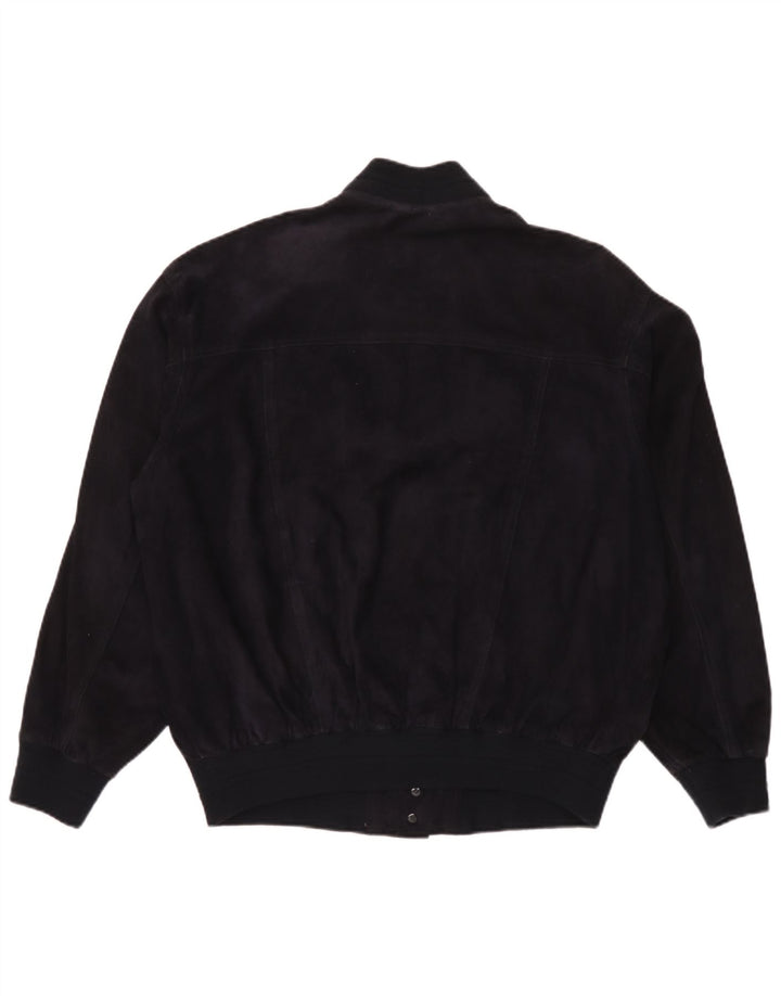 Vintage Ανδρικό Suede Bomber Jacket IT 50 Large Navy Blue Leather