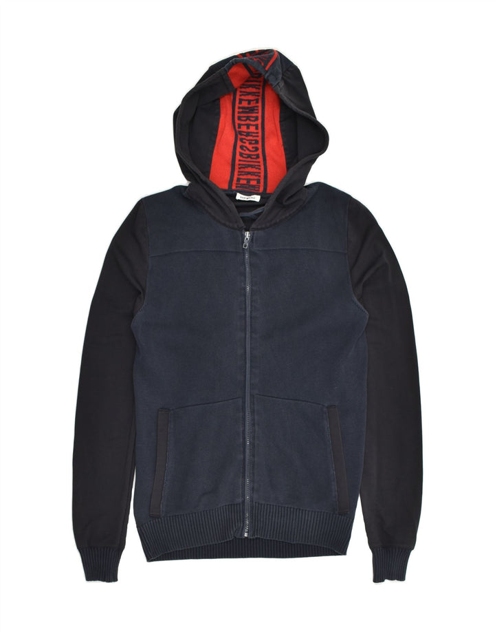 BIKKEMBERGS Womens Graphic Zip Hoodie Sweater UK 4 XS Navy Blue | Vintage Bikkembergs | Thrift | Second-Hand Bikkembergs | Used Clothing | Messina Hembry 