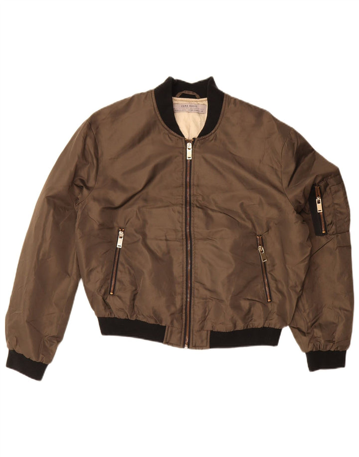 ZARA Γυναικείο Crop Oversized Bomber Jacket UK 14 Medium Brown