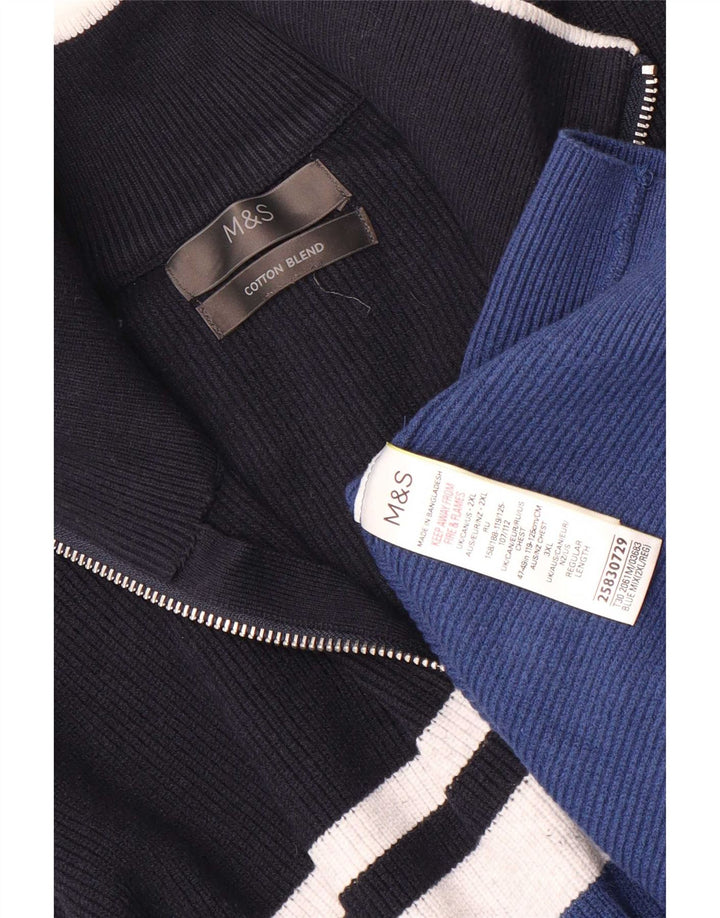 Marks & Spencer Ανδρικό πουλόβερ με φερμουάρ 2XL μπλε ριγέ πολυεστέρα