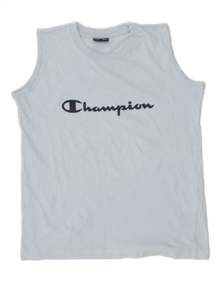 CHAMPION Boys Graphic Vest Top 11-12 Years Blue Vintage Champion and Second-Hand Champion from Messina Hembry 