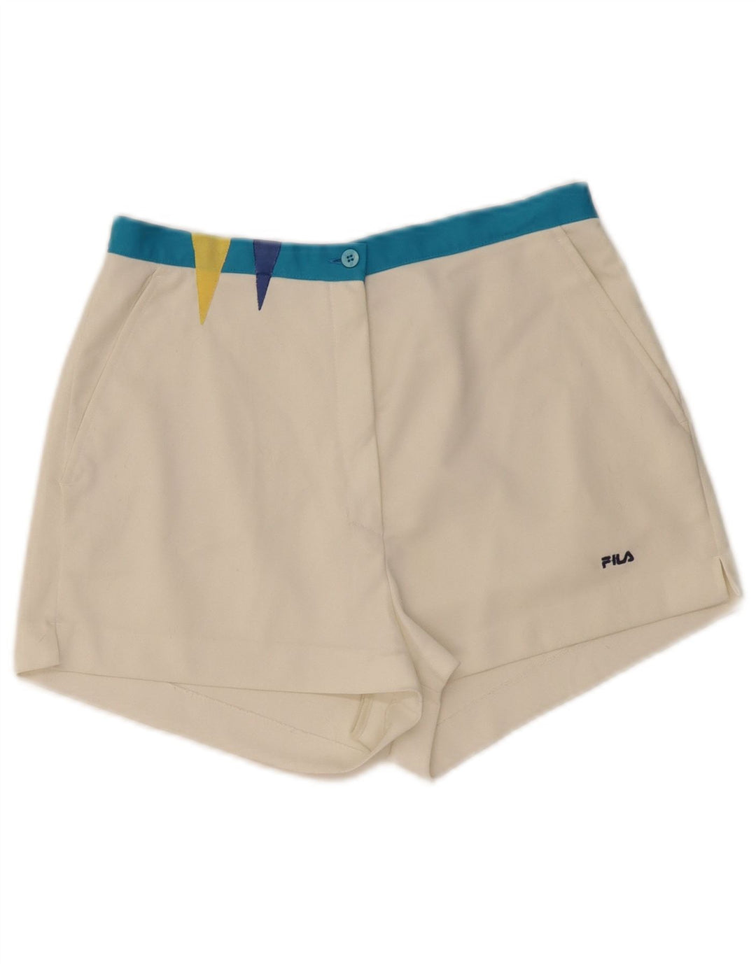 FILA Womens High Waist Chino Shorts EU 42 Large W28 White Colourblock Vintage Fila and Second-Hand Fila from Messina Hembry 