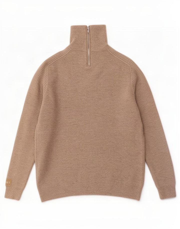 Ανδρικό πουλόβερ Massimo Dutti με φερμουάρ και φερμουάρ, μεγάλο μπεζ μαλλί