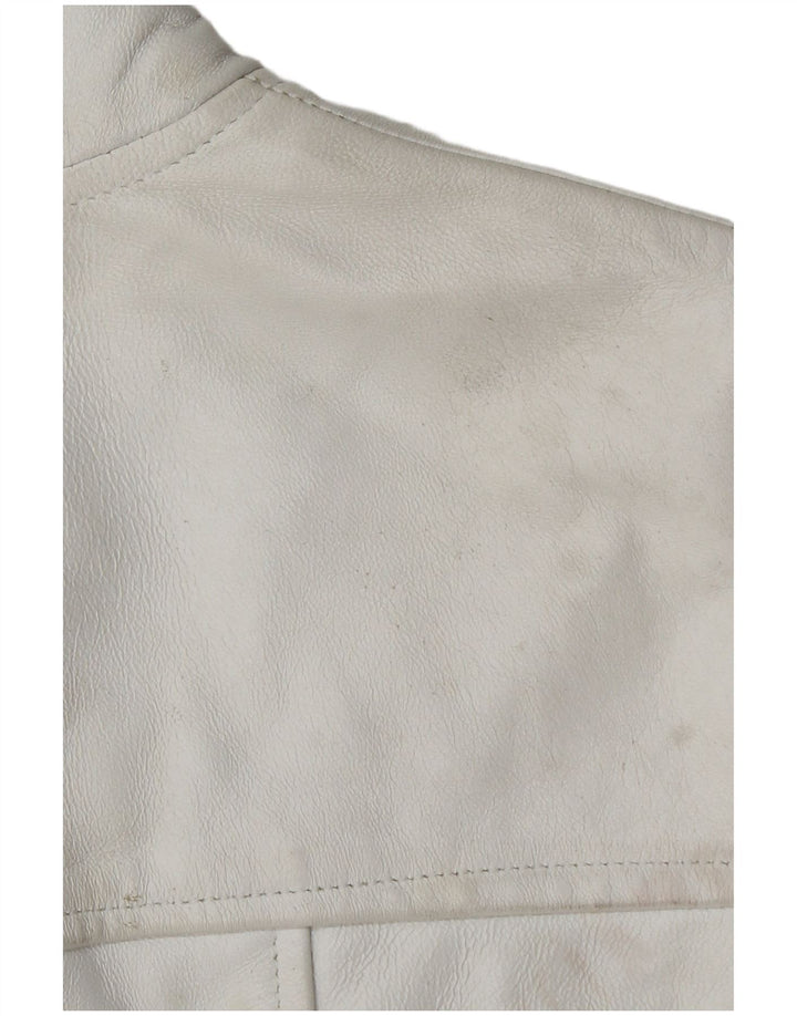 Vintage Γυναικείο Crop Δερμάτινο Μπουφάν IT 40 Small White Leather