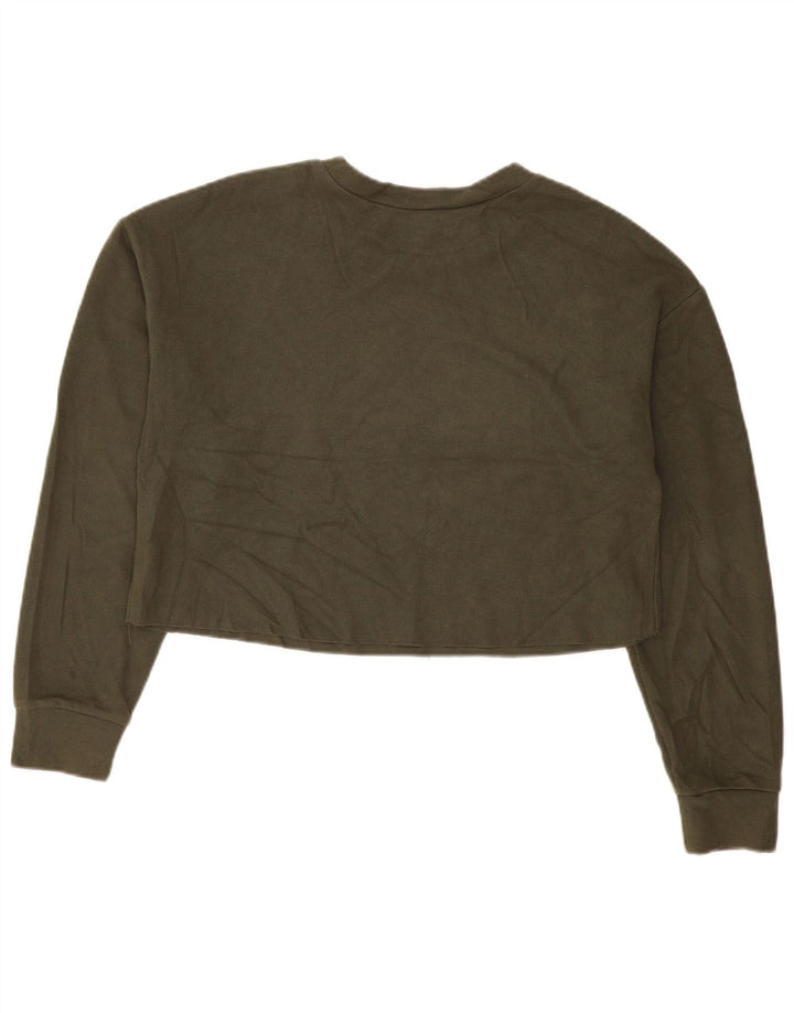Zara Γυναικείο Crop Oversized τοπ μακρυμάνικο UK 14 μεσαίο χακί βαμβάκι