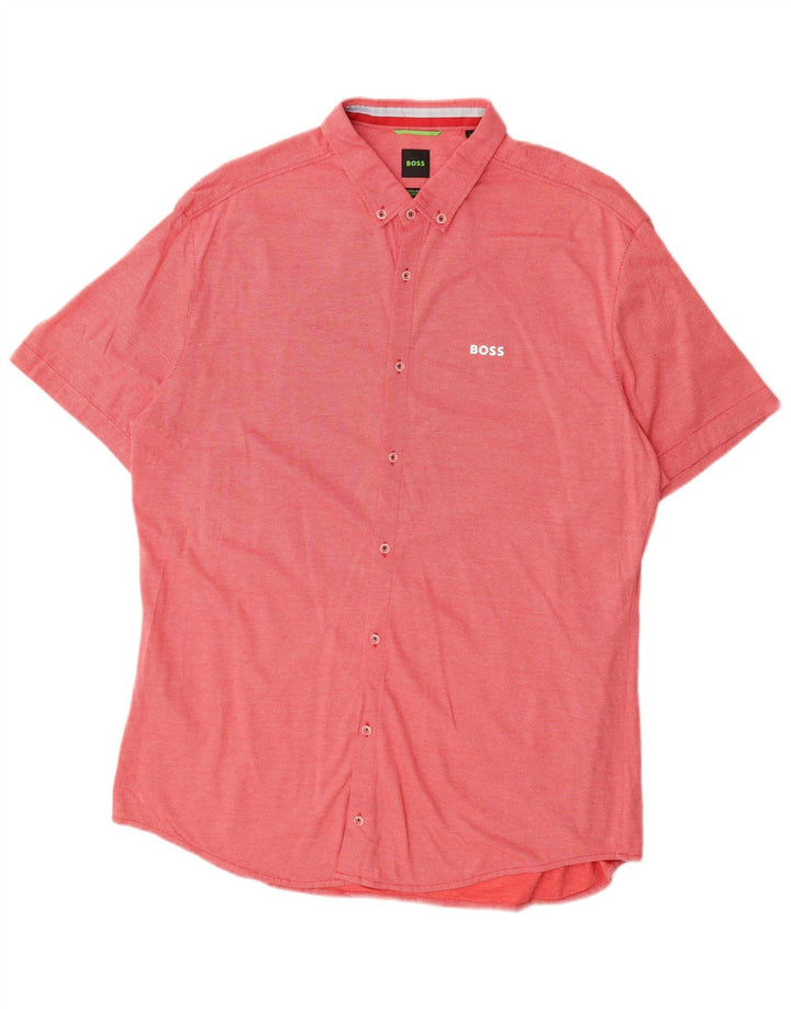 Ανδρικό πουκάμισο Hugo Boss Stretch κοντομάνικο XL κόκκινο βαμβακερό