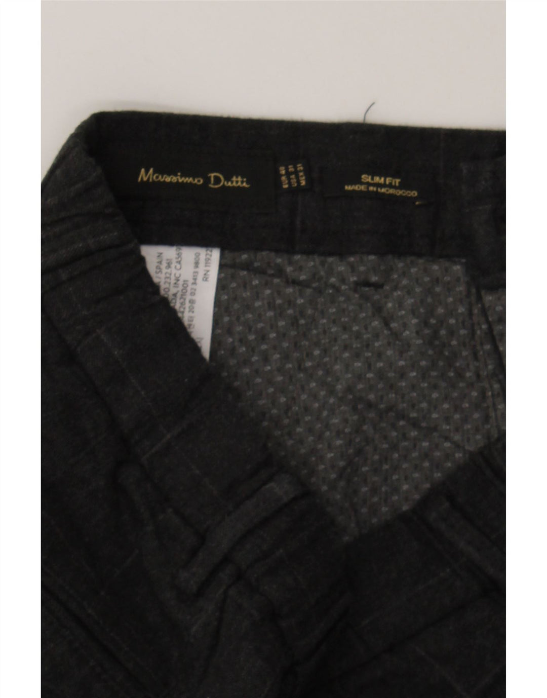 MASSIMO DUTTI Mens Slim Fit Chino Trousers EU 40 Medium W31 L30 Grey Check Vintage Massimo Dutti and Second-Hand Massimo Dutti from Messina Hembry 