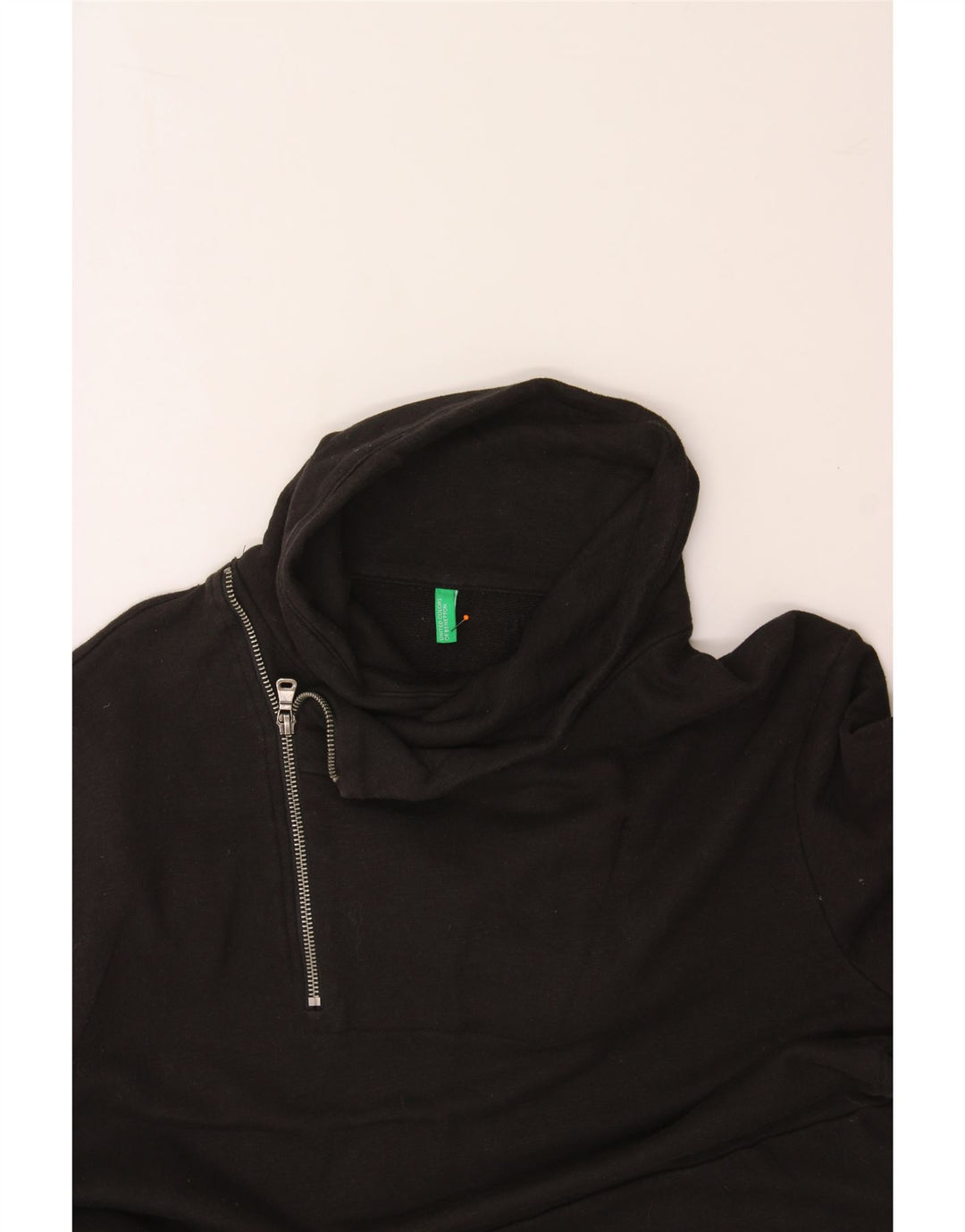 BENETTON Mens Zip Neck Sweatshirt Jumper XL Black Cotton Vintage Benetton and Second-Hand Benetton from Messina Hembry 