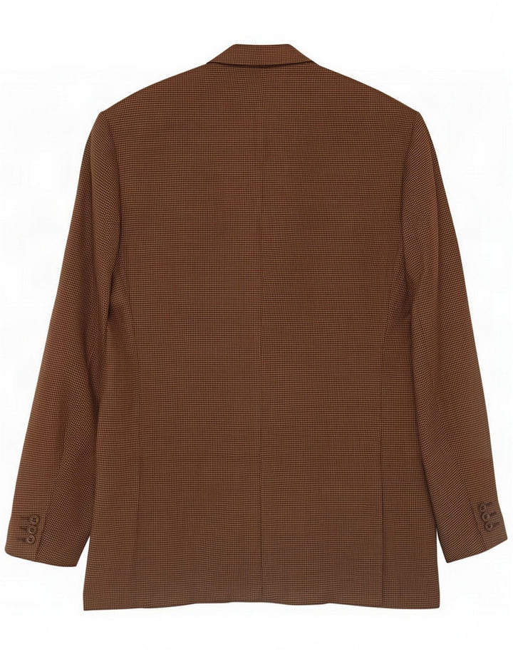 Marks & Spencer Mens 3 Button Blazer Jacket UK 40 Medium Brown Houndstooth