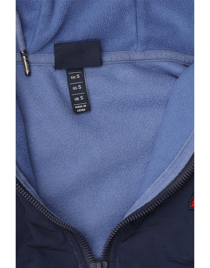 ELLESSE Mens Graphic Hooded Fleece Jumper Small Blue Colourblock Polyester Vintage Ellesse and Second-Hand Ellesse from Messina Hembry 