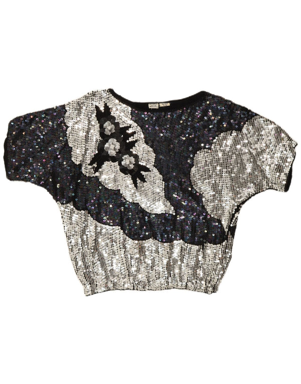 Vintage γυναικεία βραδινή μπλούζα με παγιέτες Top UK 10 Small πολύχρωμα