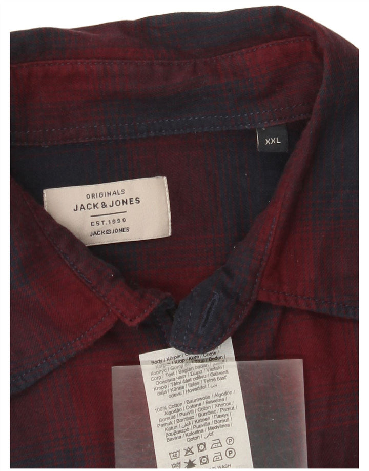 Jack & Jones Ανδρικό Φανελένιο Πουκάμισο 2XL Κόκκινο βαμβακερό