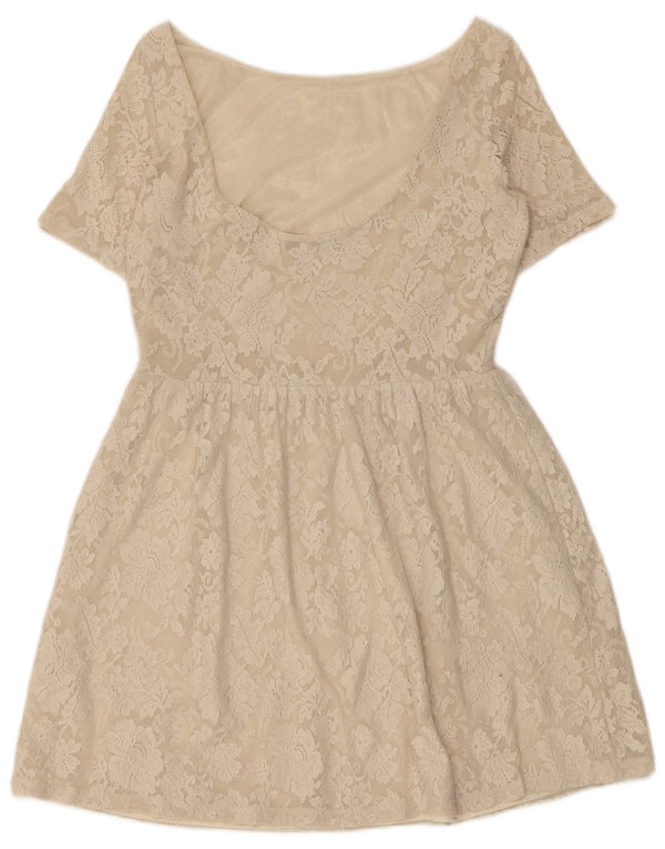 Zara Γυναικείο Φόρεμα Δαντέλας A-Line UK 12 Medium Beige Floral Polyamide