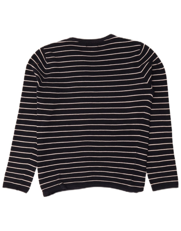 Zara Mens Crew Neck Jumper Sweater Small Navy Blue Striped Cotton