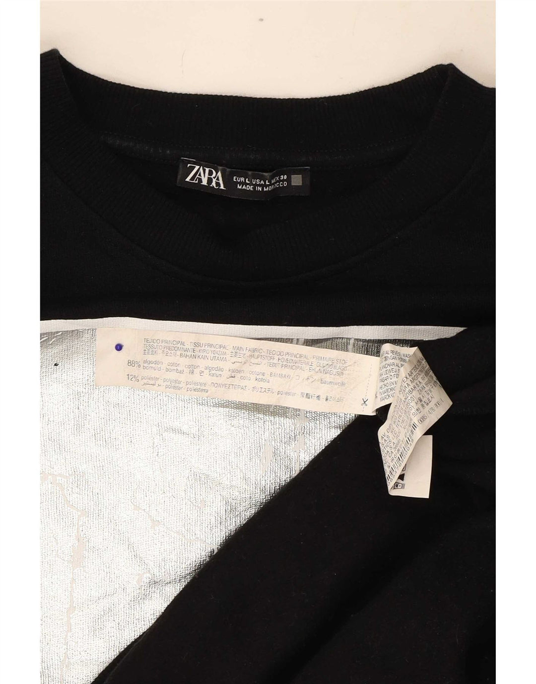 Zara Γυναικεία γραφική μπλούζα μεγάλου μεγέθους Jumper UK 16 μεγάλο μαύρο βαμβακερό