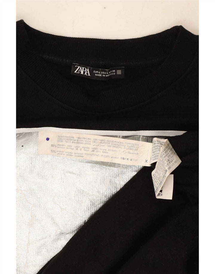 Zara Γυναικεία γραφική μπλούζα μεγάλου μεγέθους Jumper UK 16 μεγάλο μαύρο βαμβακερό