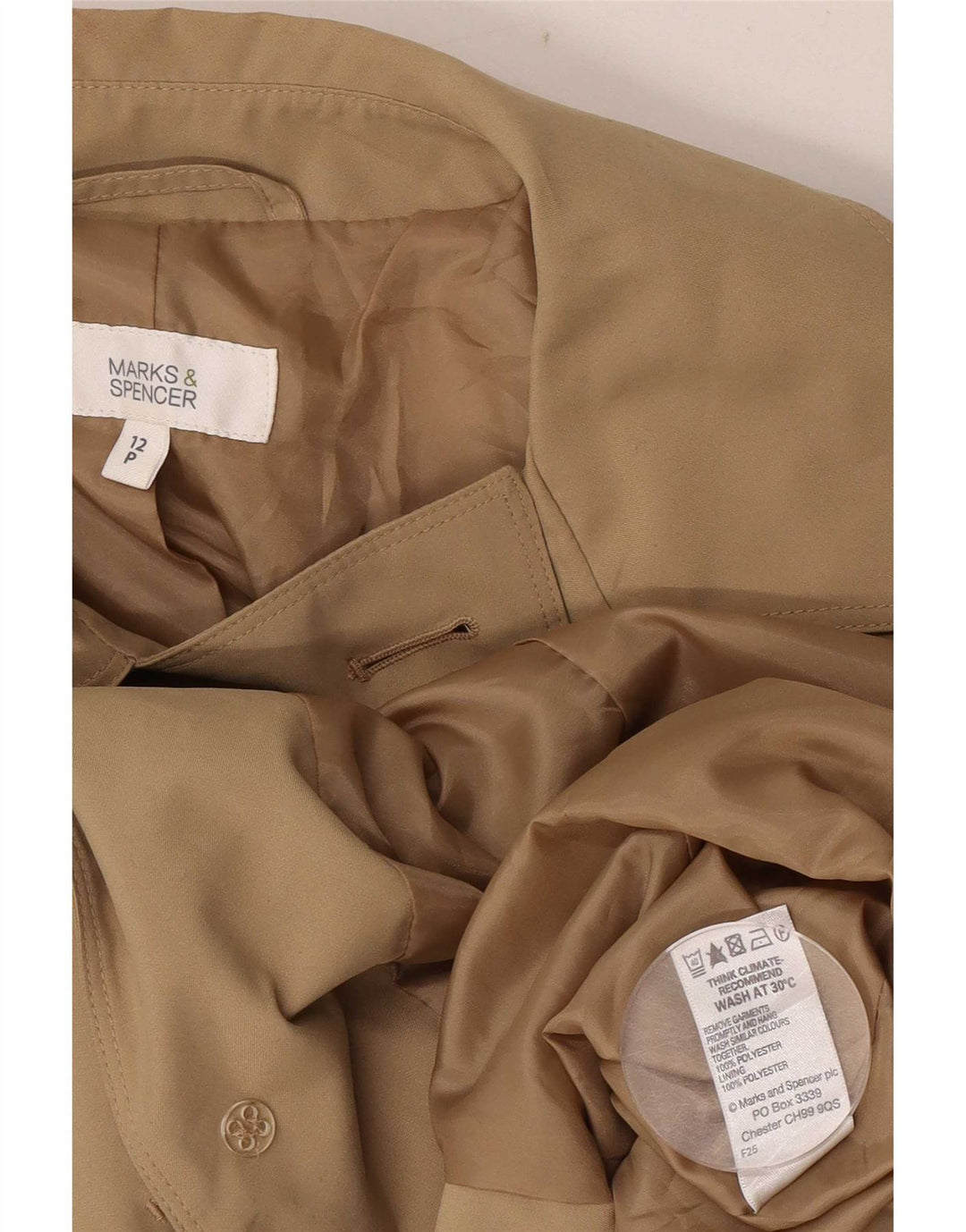Marks & Spencer Γυναικεία Petite Trench Coat UK 12 Medium Khaki Polyester