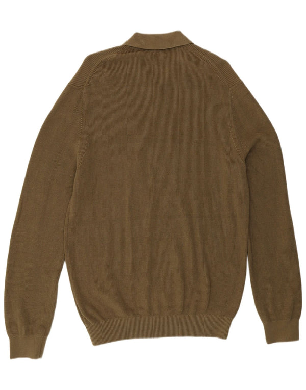 Ανδρικό πουλόβερ Massimo Dutti Polo με λαιμόκοψη XL Χακί βαμβακερό